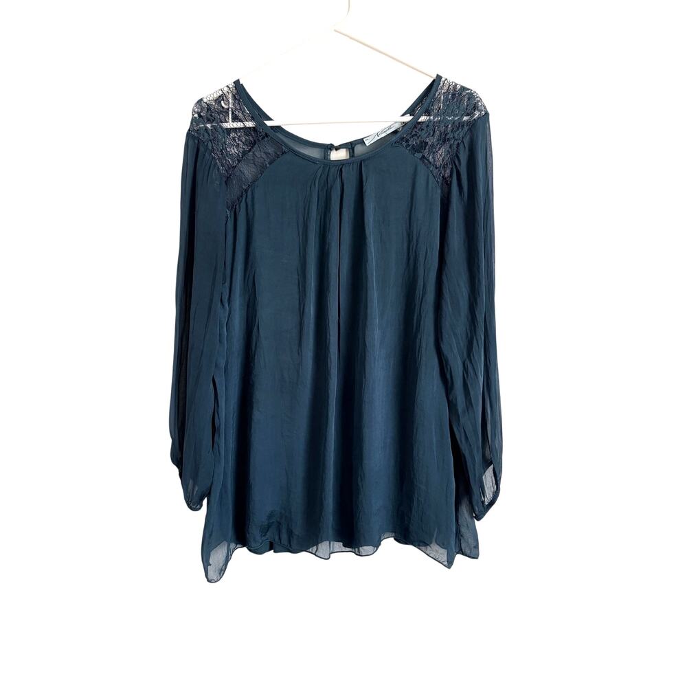 Nicole 100% Silk Green Peasant Blouse Lace detail Medium Whimsigoth Romantic
